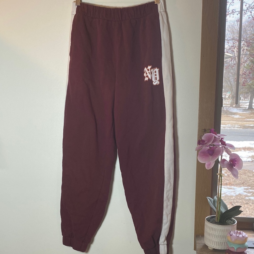 Hollister Maroon Ultra High-Rise Joggers with White Stripe